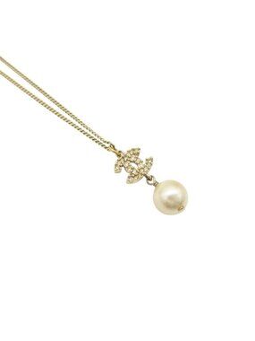Chanel Necklace CC Logo Faux Pearl Gold